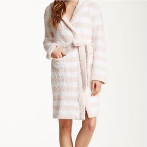 Barefoot Dreams Cozychic Pink Striped Hooded Robe Style 578 Women's 1